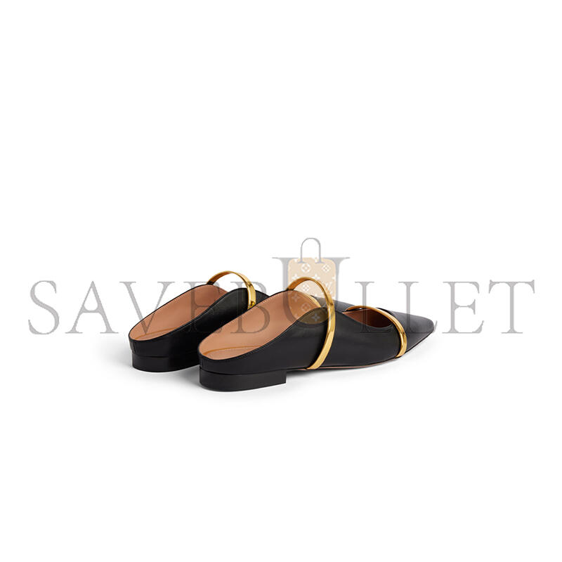 MALONE SOULIERS MAUREEN BLACK & GOLD LEATHER FLAT MULES MAUREENFLAT29BLK MALONE SOULIERS MAUREEN BLACK & GOLD LEATHER FLAT MULES MAUREENFLAT29BLK